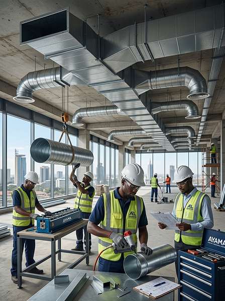Duct Fabrication & Install — Open-floor commercial site — Nairobi
